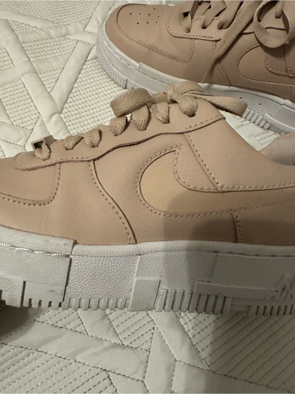 Nike Air Force One Blush Beige Platform Sneakers - Picture 3 of 9